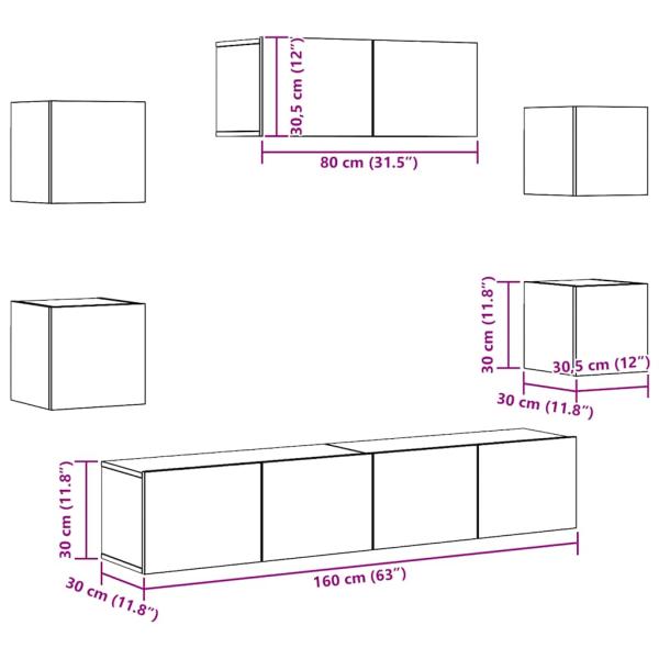 5-teiliges TV-Schrank-Set Wandmontage aus altem Holz