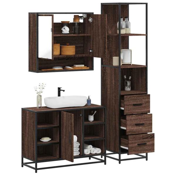 ARDEBO.de - 3-tlg. Badmöbel-Set Braun Eichen-Optik Holzwerkstoff