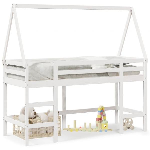 ARDEBO.de - Hochbett mit Leiter und Dach Weiß 90x190 cm Massivholz Kiefer