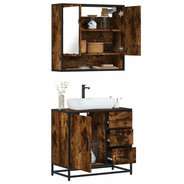 ARDEBO.de - 2-tlg. Badmöbel-Set Räuchereiche Holzwerkstoff