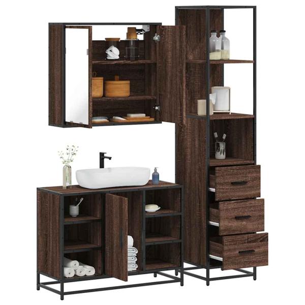 ARDEBO.de - 3-tlg. Badmöbel-Set Braun Eichen-Optik Holzwerkstoff