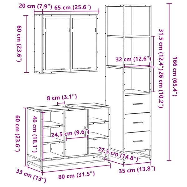 3-tlg. Badmöbel-Set Braun Eichen-Optik Holzwerkstoff