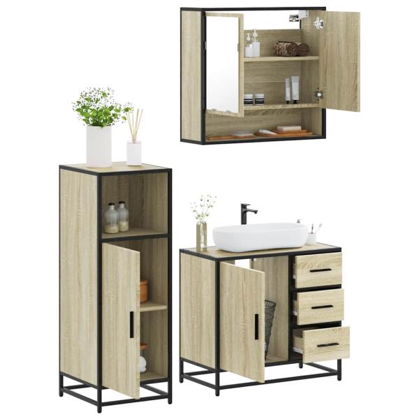 ARDEBO.de - 3-tlg. Badmöbel-Set Sonoma-Eiche Holzwerkstoff