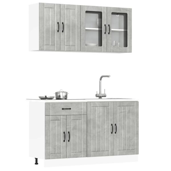 ARDEBO.de - 4-tlg. Küchenschrank-Set Kalmar Betongrau Holzwerkstoff