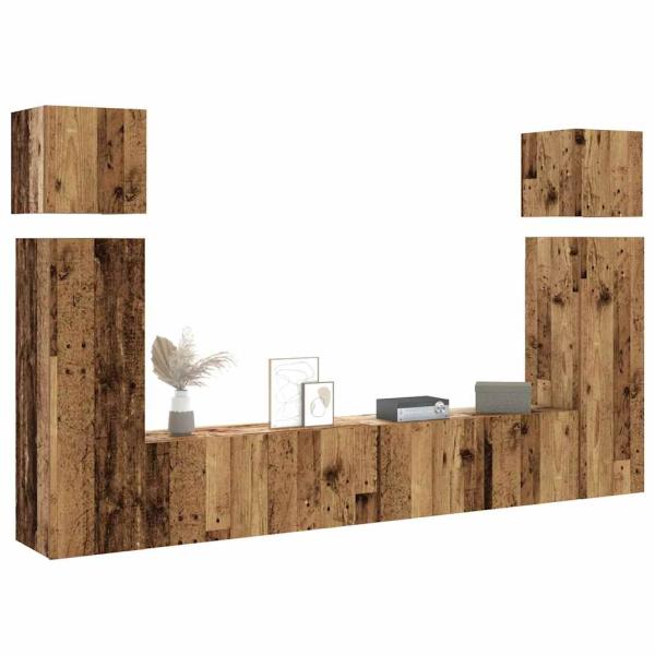 ARDEBO.de - 8-tlg. TV-Schrank-Set Wandmontage Altholz-Optik Holzwerkstoff