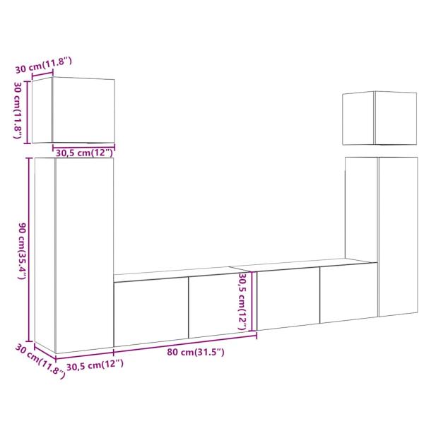 8-tlg. TV-Schrank-Set Wandmontage Altholz-Optik Holzwerkstoff