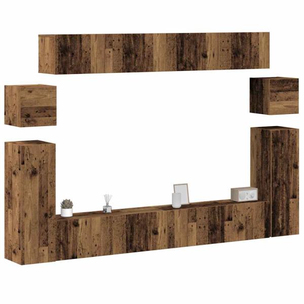 ARDEBO.de - 8-tlg. TV-Schrank-Set Wandmontage Altholz-Optik Holzwerkstoff