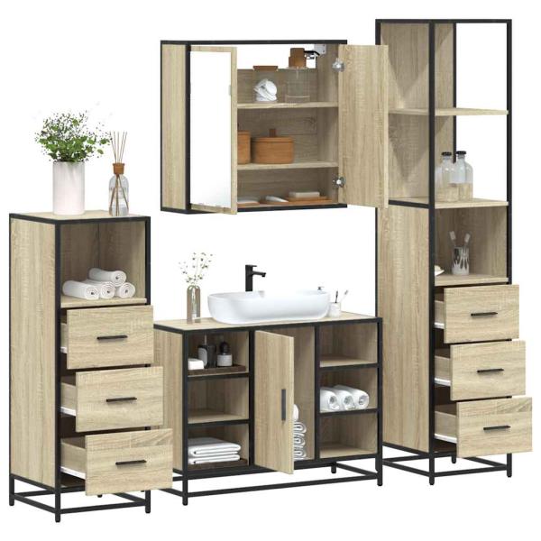ARDEBO.de - 4-tlg. Badmöbel-Set Sonoma-Eiche Holzwerkstoff