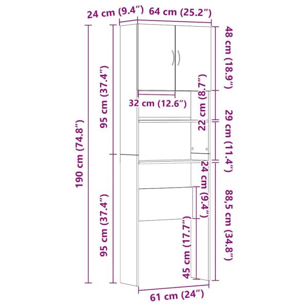 Waschmaschinenschrank Schwarz 64x24x190 cm Holzwerkstoff
