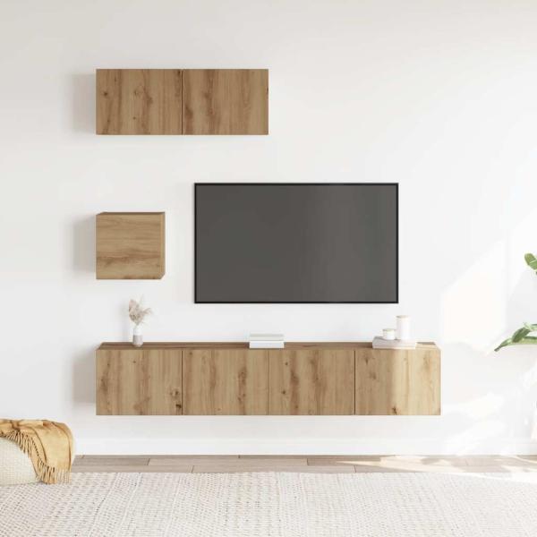 4-tlg. TV-Schrank-Set Wandmontage Artisan-Eiche Holzwerkstoff