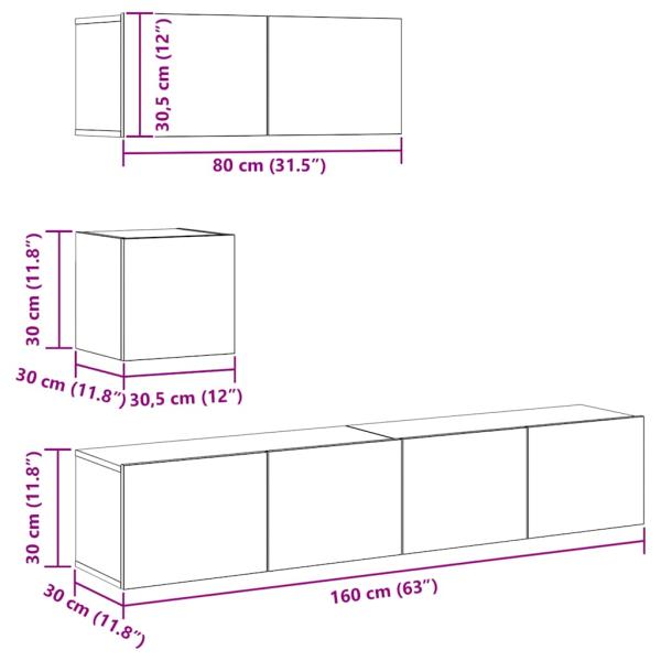 4-tlg. TV-Schrank-Set Wandmontage Artisan-Eiche Holzwerkstoff