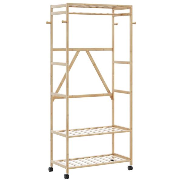 ARDEBO.de - Kleiderständer mit Ablagen und Rollen 90x40x179,5 cm Bambus