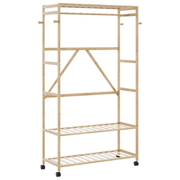 ARDEBO.de - Kleiderständer mit Ablagen und Rollen 110x40x180 cm Bambus