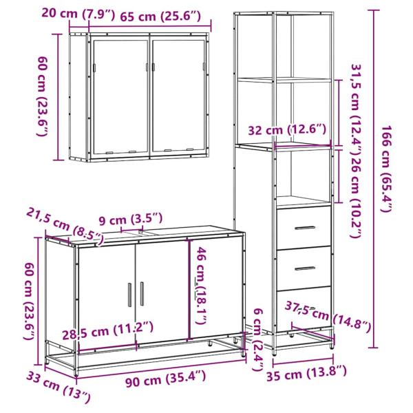 3-tlg. Badmöbel-Set Braun Eichen-Optik Holzwerkstoff