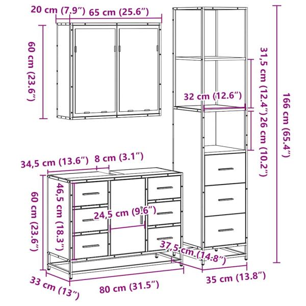 3-tlg. Badmöbel-Set Sonoma-Eiche Holzwerkstoff