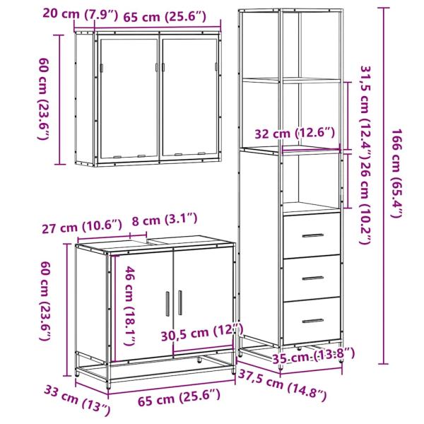 3-tlg. Badmöbel-Set Braun Eichen-Optik Holzwerkstoff