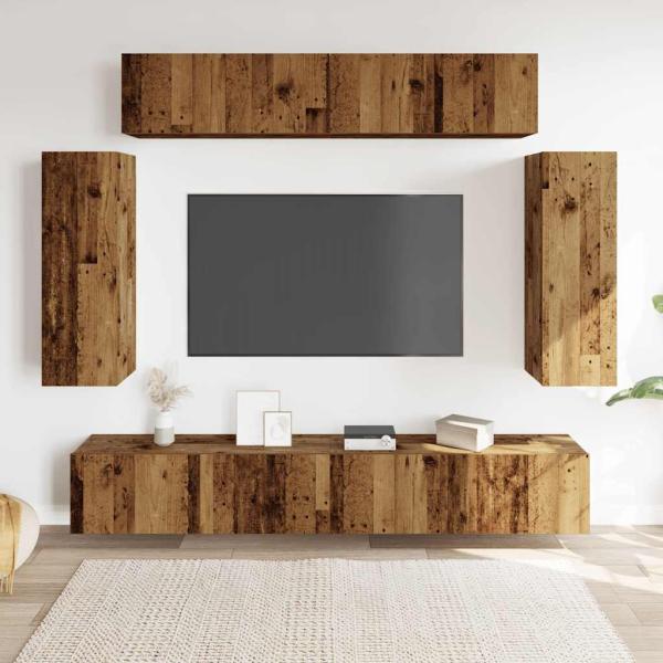 6-tlg. TV-Schrank-Set Wandmontage Altholz-Optik Holzwerkstoff