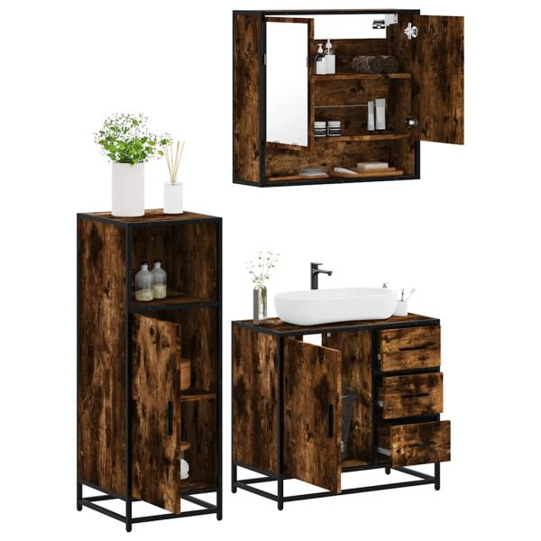 ARDEBO.de - 3-tlg. Badmöbel-Set Räuchereiche Holzwerkstoff
