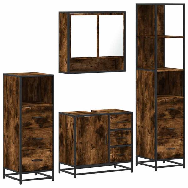 ARDEBO.de - 4-tlg. Badmöbel-Set Räuchereiche Holzwerkstoff