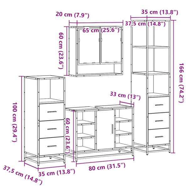 4-tlg. Badmöbel-Set Räuchereiche Holzwerkstoff