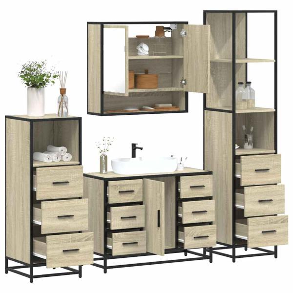 ARDEBO.de - 4-tlg. Badmöbel-Set Sonoma-Eiche Holzwerkstoff
