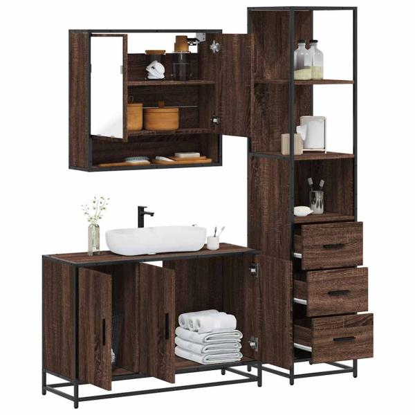 ARDEBO.de - 3-tlg. Badmöbel-Set Braun Eichen-Optik Holzwerkstoff