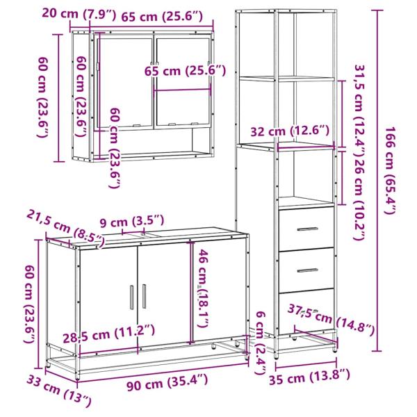3-tlg. Badmöbel-Set Braun Eichen-Optik Holzwerkstoff