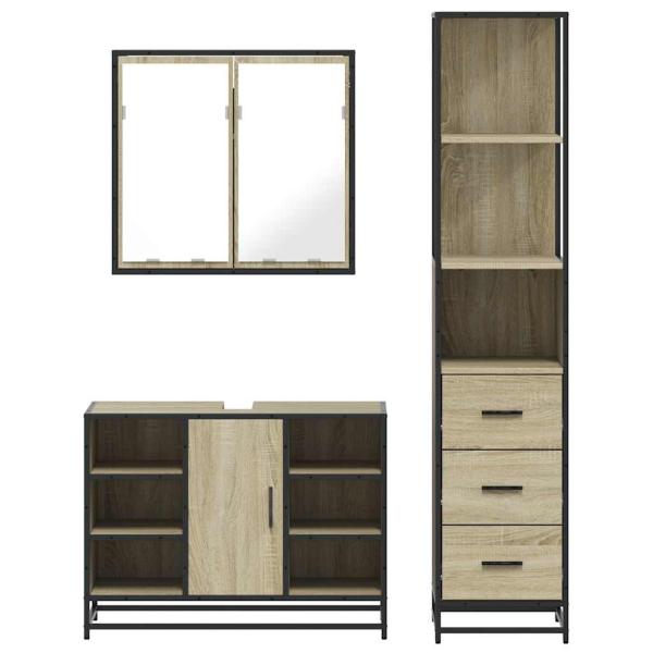 ARDEBO.de - 3-tlg. Badmöbel-Set Sonoma-Eiche Holzwerkstoff