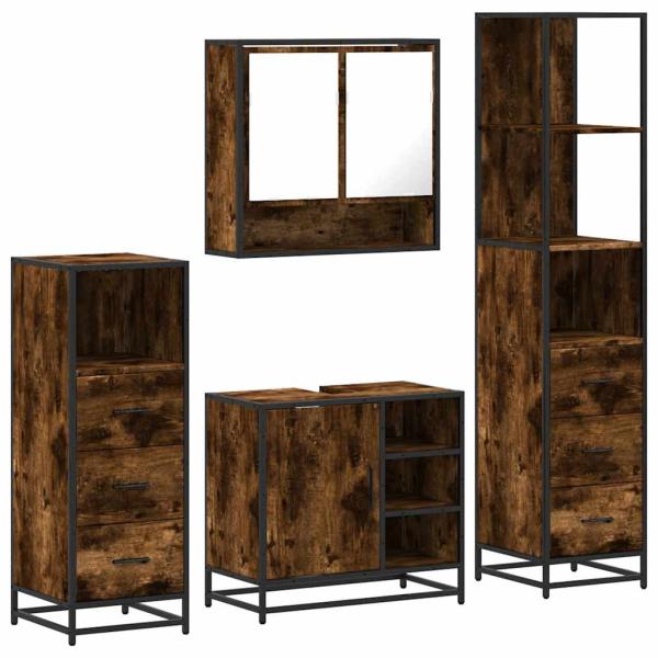 ARDEBO.de - 4-tlg. Badmöbel-Set Räuchereiche Holzwerkstoff