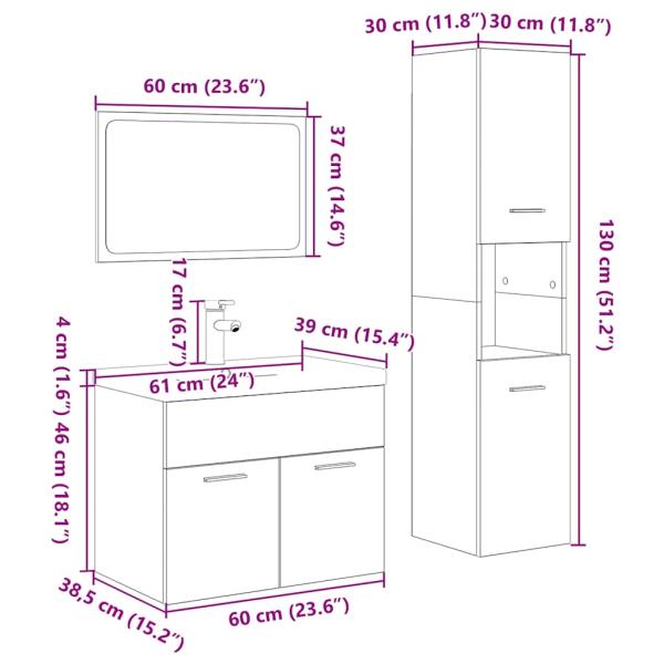 4-tlg. Badmöbel-Set Sonoma-Eiche Holzwerkstoff