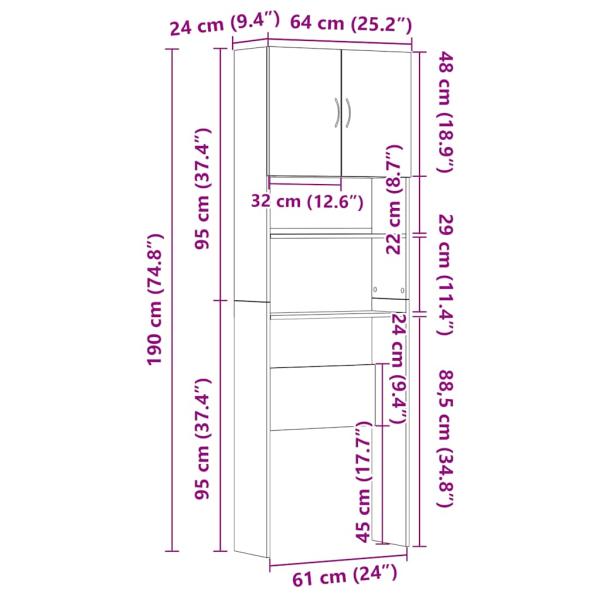 Waschmaschinenschrank Braun Eichen-Optik 64x24x190 cm