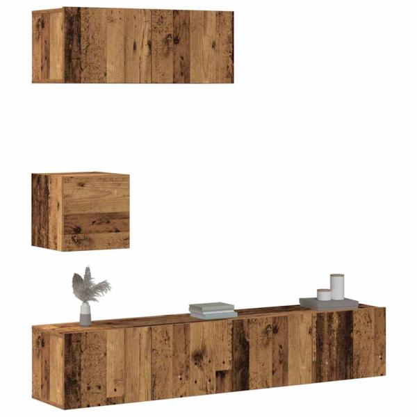 ARDEBO.de - 4-tlg. TV-Schrank-Set Wandmontage Altholz-Optik Holzwerkstoff