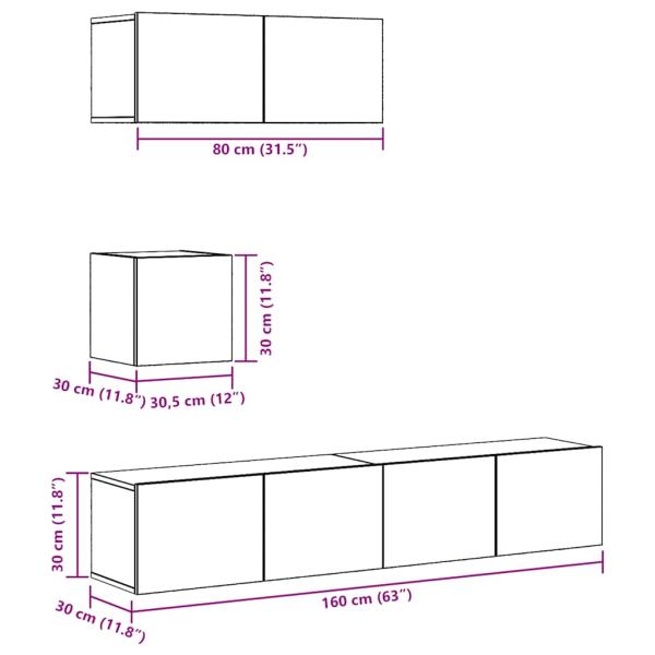 4-tlg. TV-Schrank-Set Wandmontage Altholz-Optik Holzwerkstoff