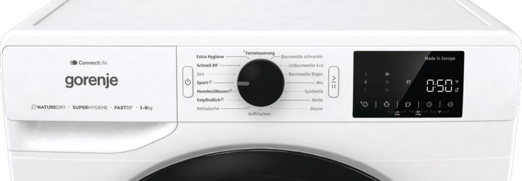 Gorenje DPNE82/GN A++ 8 kg Wärmepumpentrockner, 60 cm breit, StableTech, WaveActive Trommel, WLAN, Trommelinnenbeleuchtung, 16 Programme, weiß
