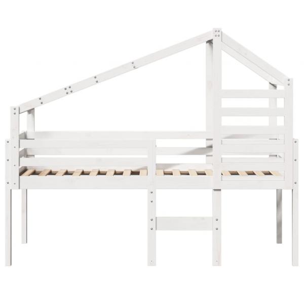 Hochbett mit Dach Weiß 90x200 cm Massivholz Kiefer