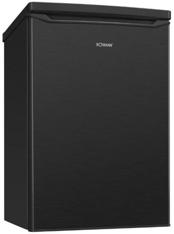 Bomann KS 7251 Stand Kühlschrank mit Gefrierfach, 55 cm breit, 109 L, LED Innenraumbeleuchtung, 2 Glasablagen, 3 Türablagen, Edelstahloptik-schwarz