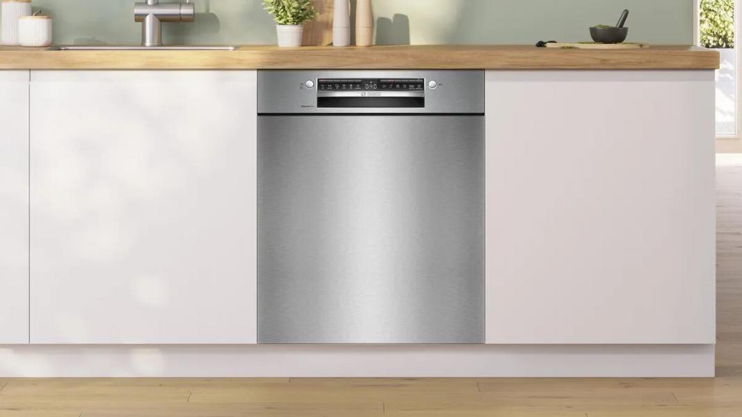 Bosch SMU4ETS08E Serie 4 Unterbau Geschirrspüler, 60 cm breit, 13 Maßgedecke, AquaStop, Kindersicherung, HomeConnect, Gebürsteter Stahl