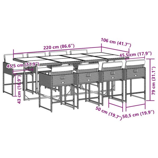 9-tlg. Garten-Essgruppe mit Kissen Schwarz Poly Rattan