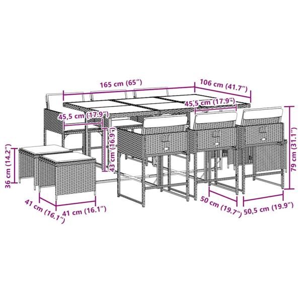 11-tlg. Garten-Essgruppe mit Kissen Schwarz Poly Rattan