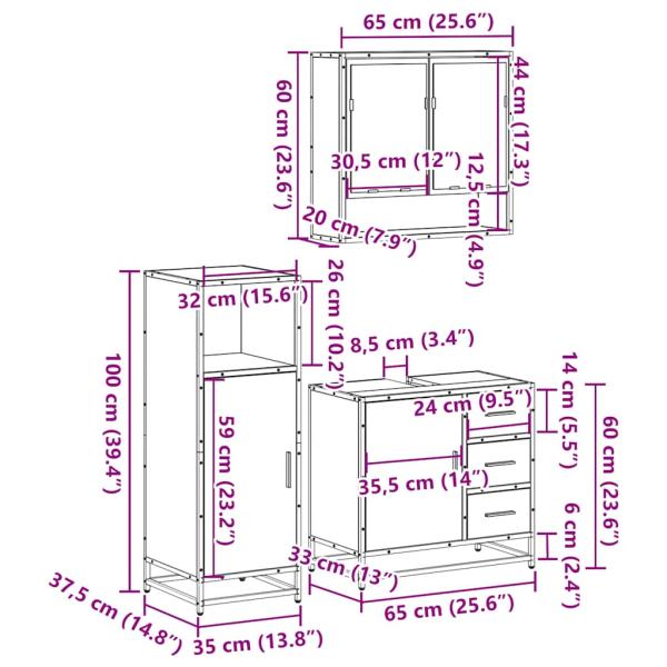 3-tlg. Badmöbel-Set Räuchereiche Holzwerkstoff