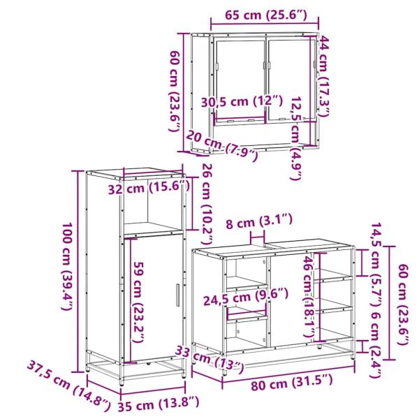 3-tlg. Badmöbel-Set Räuchereiche Holzwerkstoff