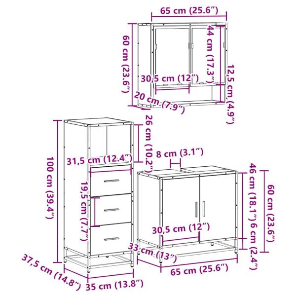 3-tlg. Badmöbel-Set Räuchereiche Holzwerkstoff