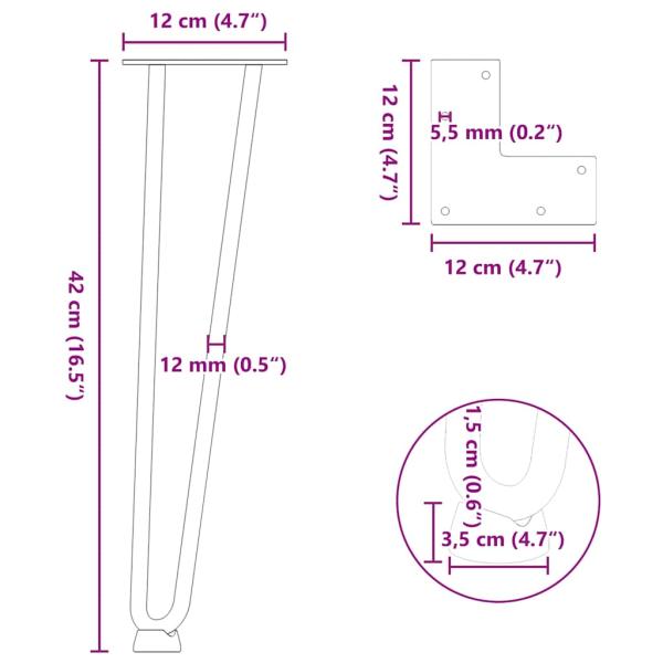 Haarnadelbeine 4 Stk. Naturstahl 42 cm Massivstahl
