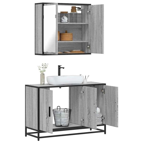 ARDEBO.de - 2-tlg. Badmöbel-Set Grau Sonoma Holzwerkstoff