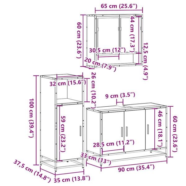 3-tlg. Badmöbel-Set Räuchereiche Holzwerkstoff