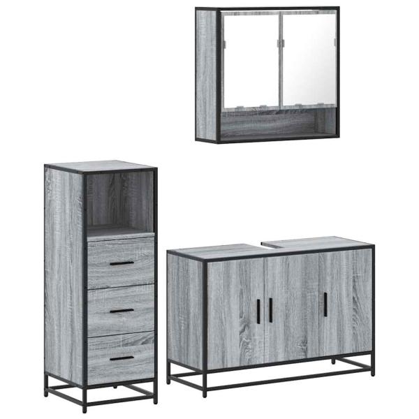 ARDEBO.de - 3-tlg. Badmöbel-Set Grau Sonoma Holzwerkstoff