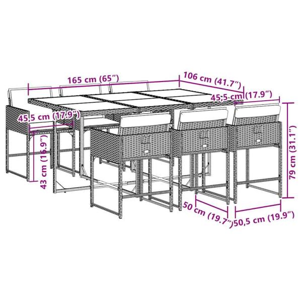 7-tlg. Garten-Essgruppe mit Kissen Grau Poly Rattan