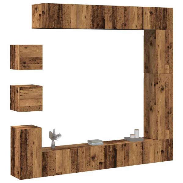 ARDEBO.de - 9-tlg. TV-Schrank-Set Wandmontage Altholz-Optik Holzwerkstoff