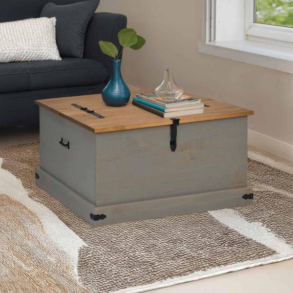 ARDEBO.de - Truhe HALDEN Grau 91x91x47 cm Massivholz Kiefer