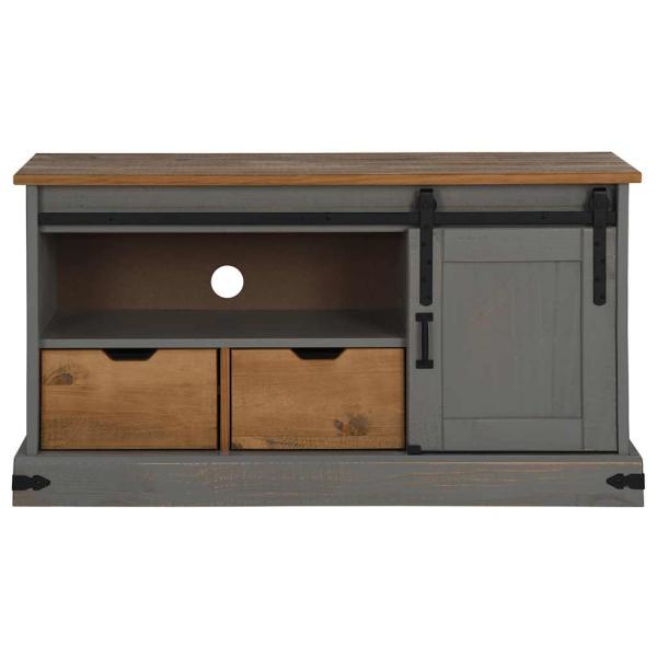 TV-Schrank HALDEN mit Schiebetür Grau 110x40x60 cm Massivholz